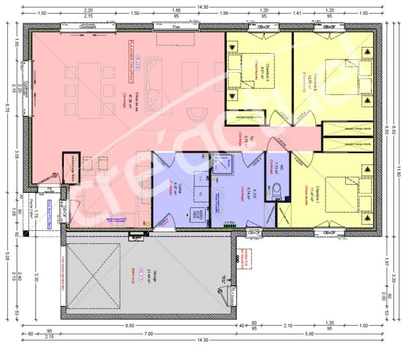 Plan plain pied 100m²