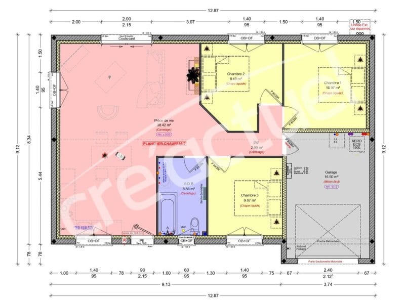 plan plain pied 3 chambres