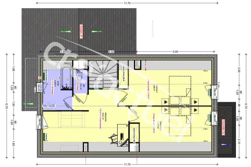 plan maison étage 3chambres mezzanine